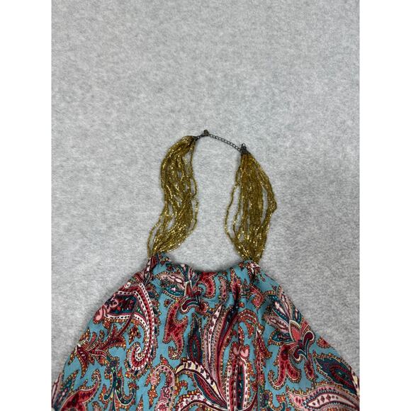 Ruth Womens Size 12 Paisley Floral Silk Scarf Halter Top Beaded Neck - Picture 6 of 6